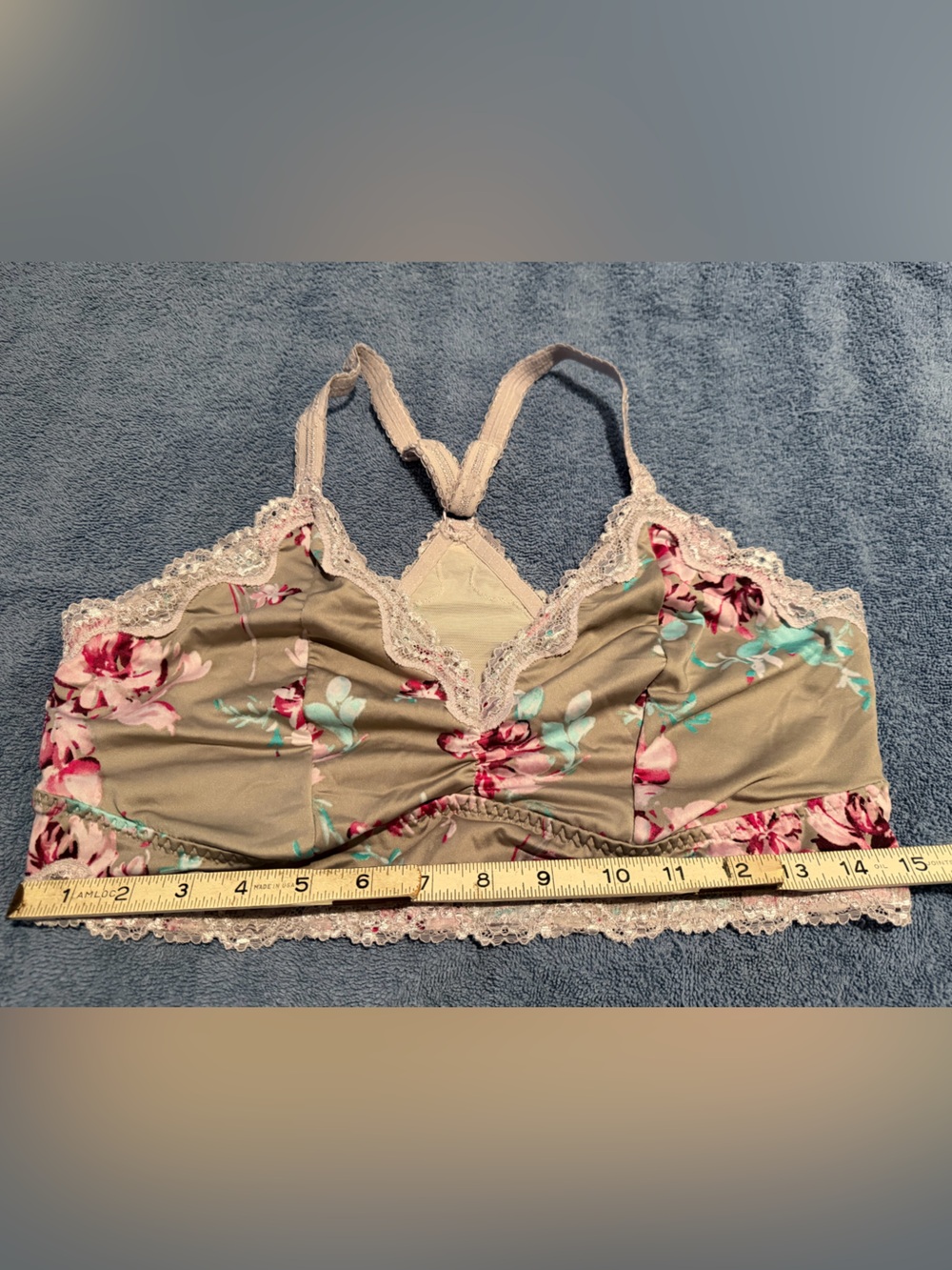 Torrid Floral Lace-Trim Bralette in Taupe and Pink